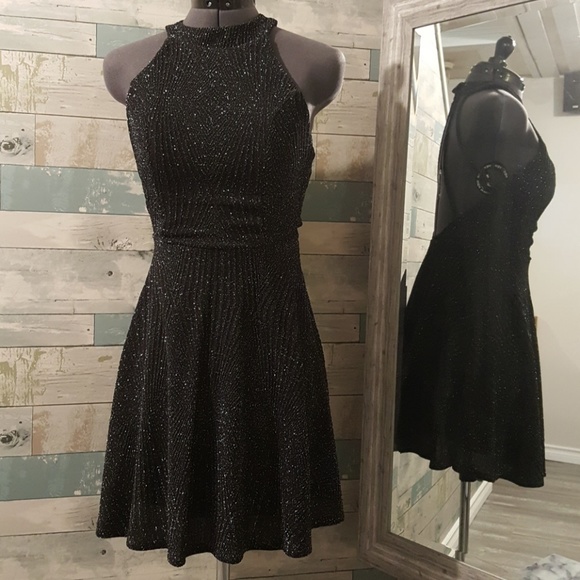 Black Sparkle Halter Dress - Picture 1 of 3